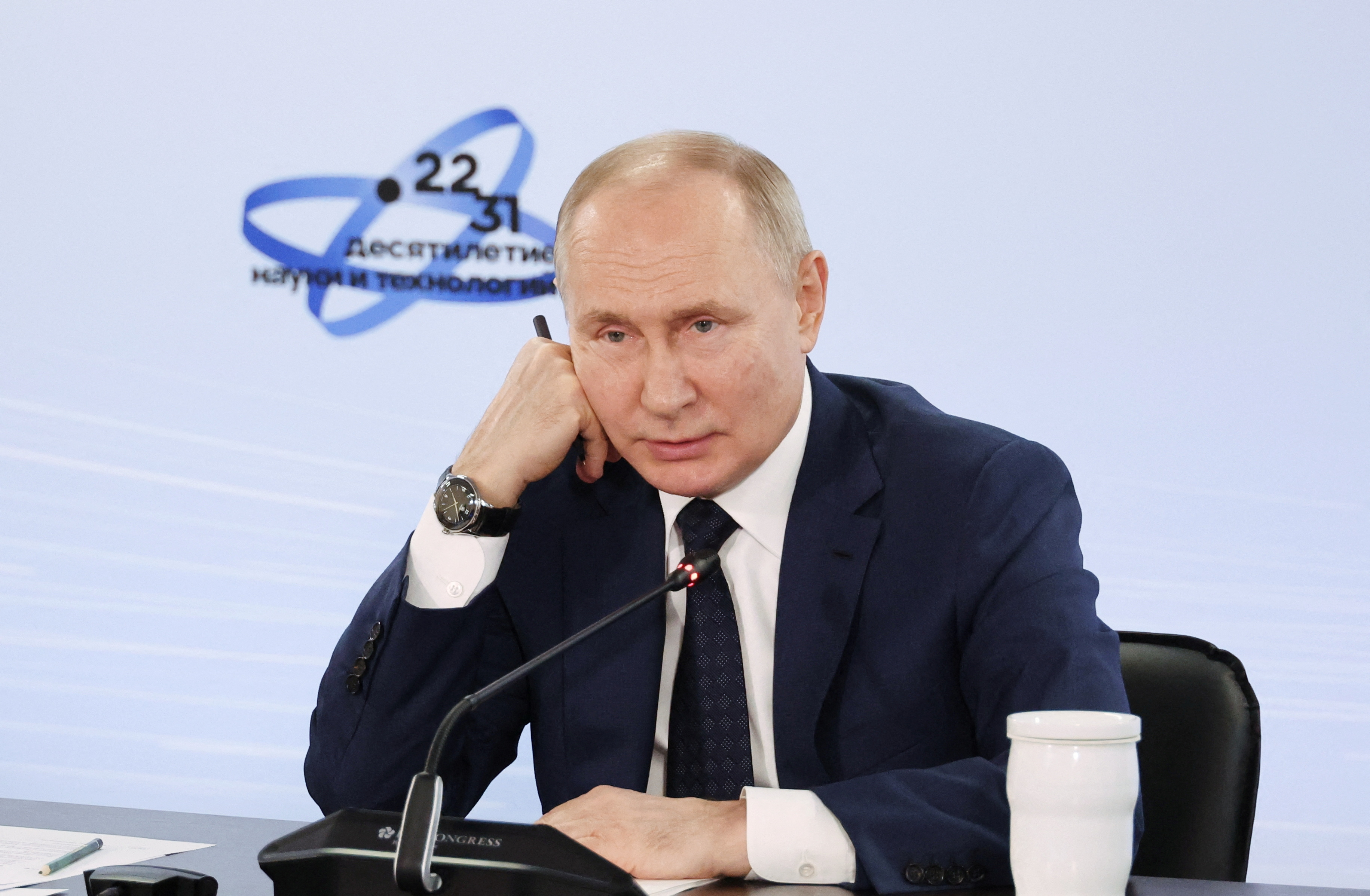 Russian President Putin attends a meeting with participants of the 3rd Young Scientists Congress in Krasnodar Region
