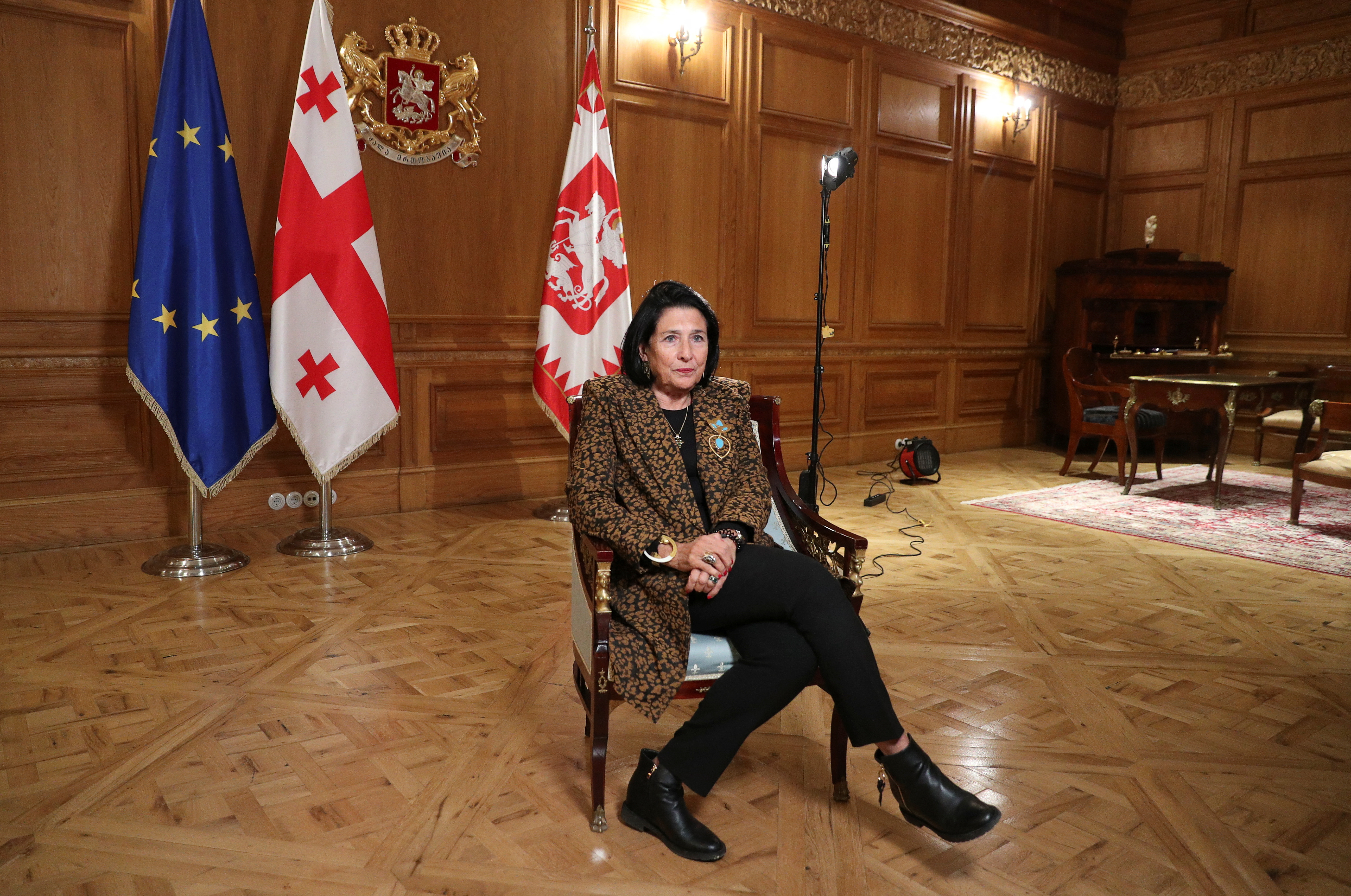 Georgia's President Zourabichvili gives an interview in Tbilisi