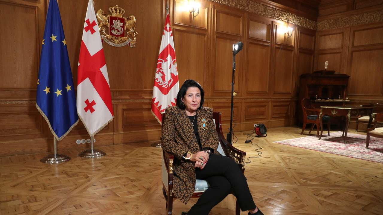 Georgia's President Zourabichvili gives an interview in Tbilisi