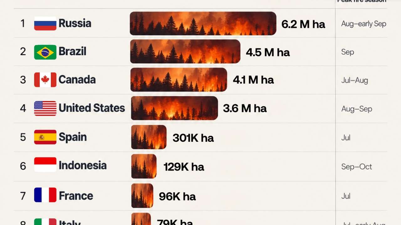 Wildfires in 2026: Russia, Brazil and Canada among countries with most land burned