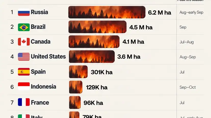 Wildfires in 2026: Russia, Brazil and Canada among countries with most land burned