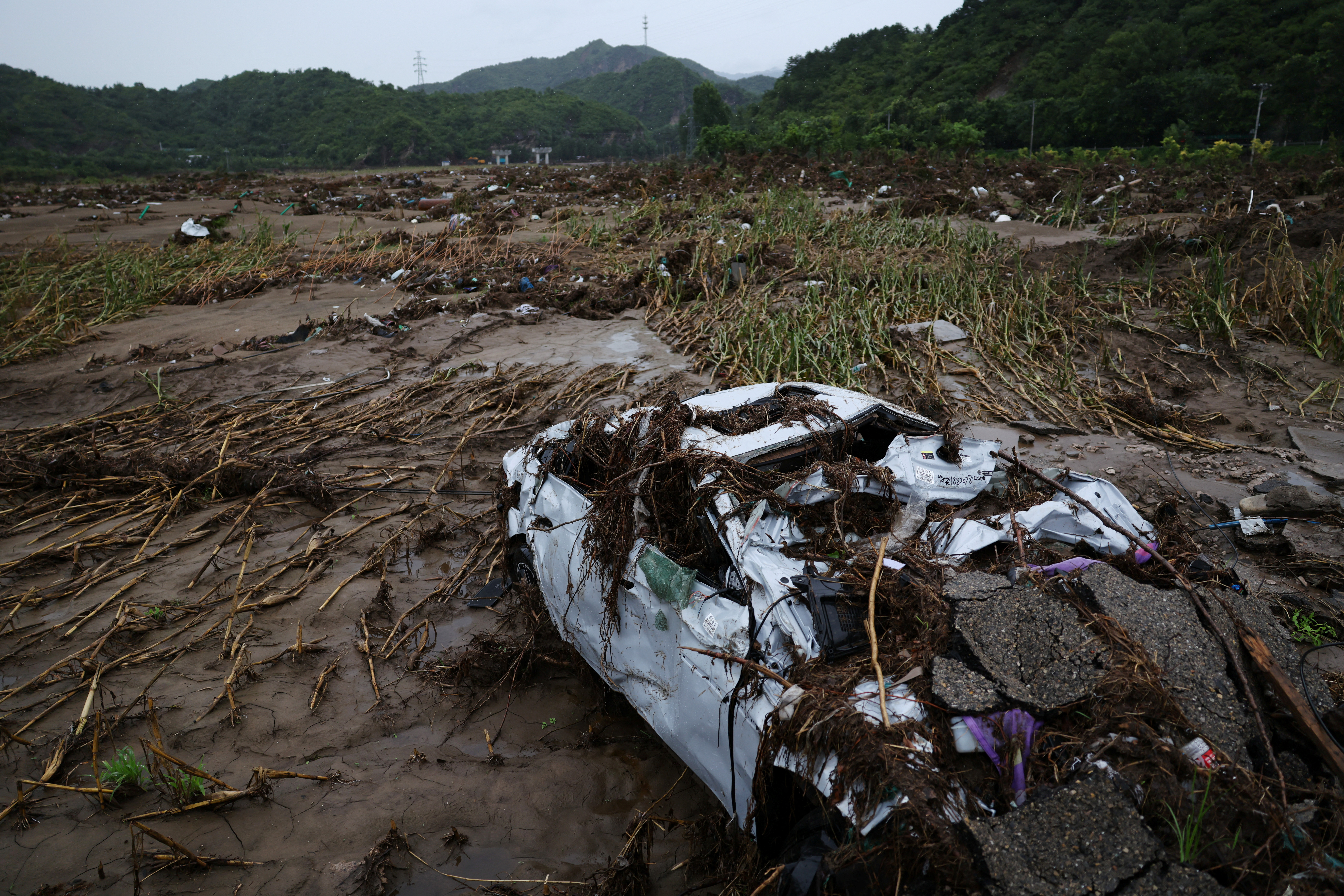 Aftermath of late July's heavy rainfalls that flooded villages, in Huairou, Beijing