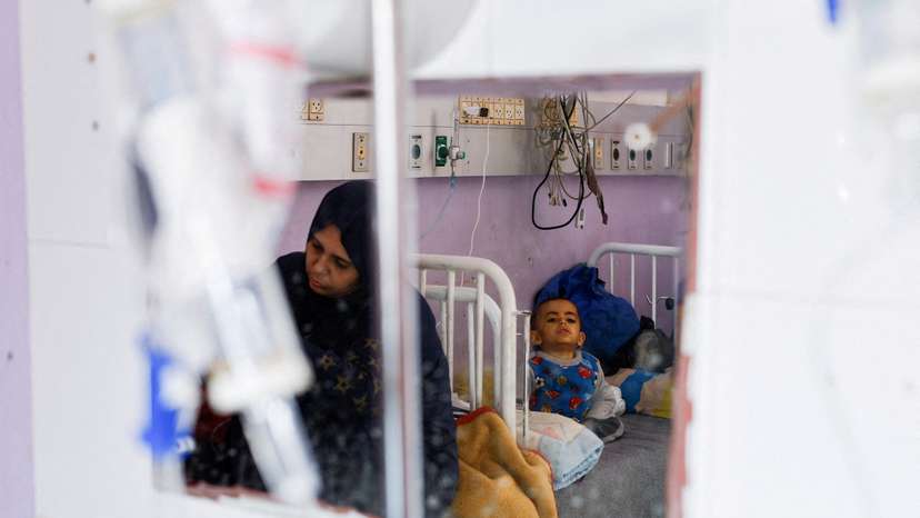 FILE PHOTO: Palestinian children receive treatment at Al-Aqsa Martyrs Hospital, in Deir al-Balah