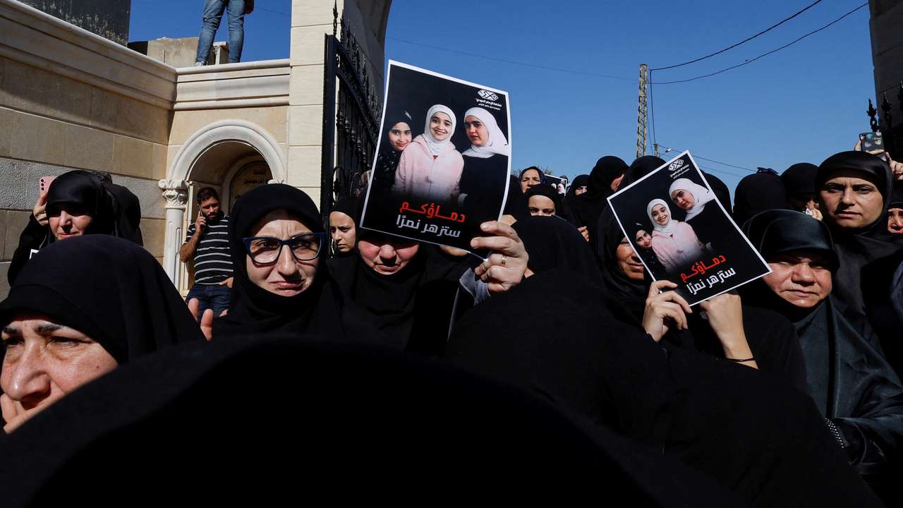 Funeral of three Lebanese girls and their grandmother killed in what Lebanese authorities said was an Israeli strike, in Blida