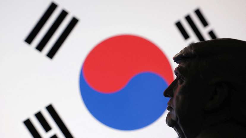 Illustration shows 3D-printed miniature model of U.S. President Donald Trump, South Korea flag