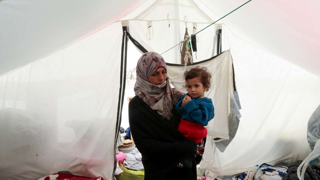 Palestinian children are checked for malnutrition, in Rafah, in the southern Gaza Strip