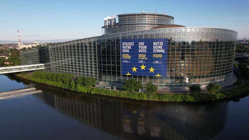 Drone view shows the European Parliament building in Strasbourg