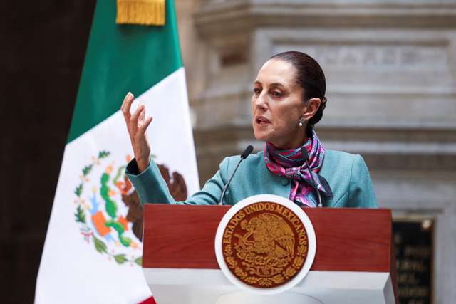 Mexican president Claudia Sheinbaum holds a press conference after a meeting with business people from Mexico and the United States, in Mexico City