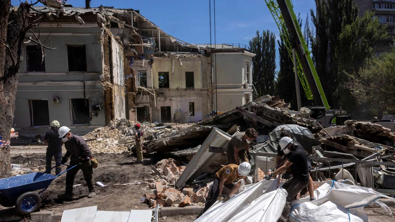 Aftermath of Russian missile strike on Okhmatdyt Children's Hospital in Kyiv
