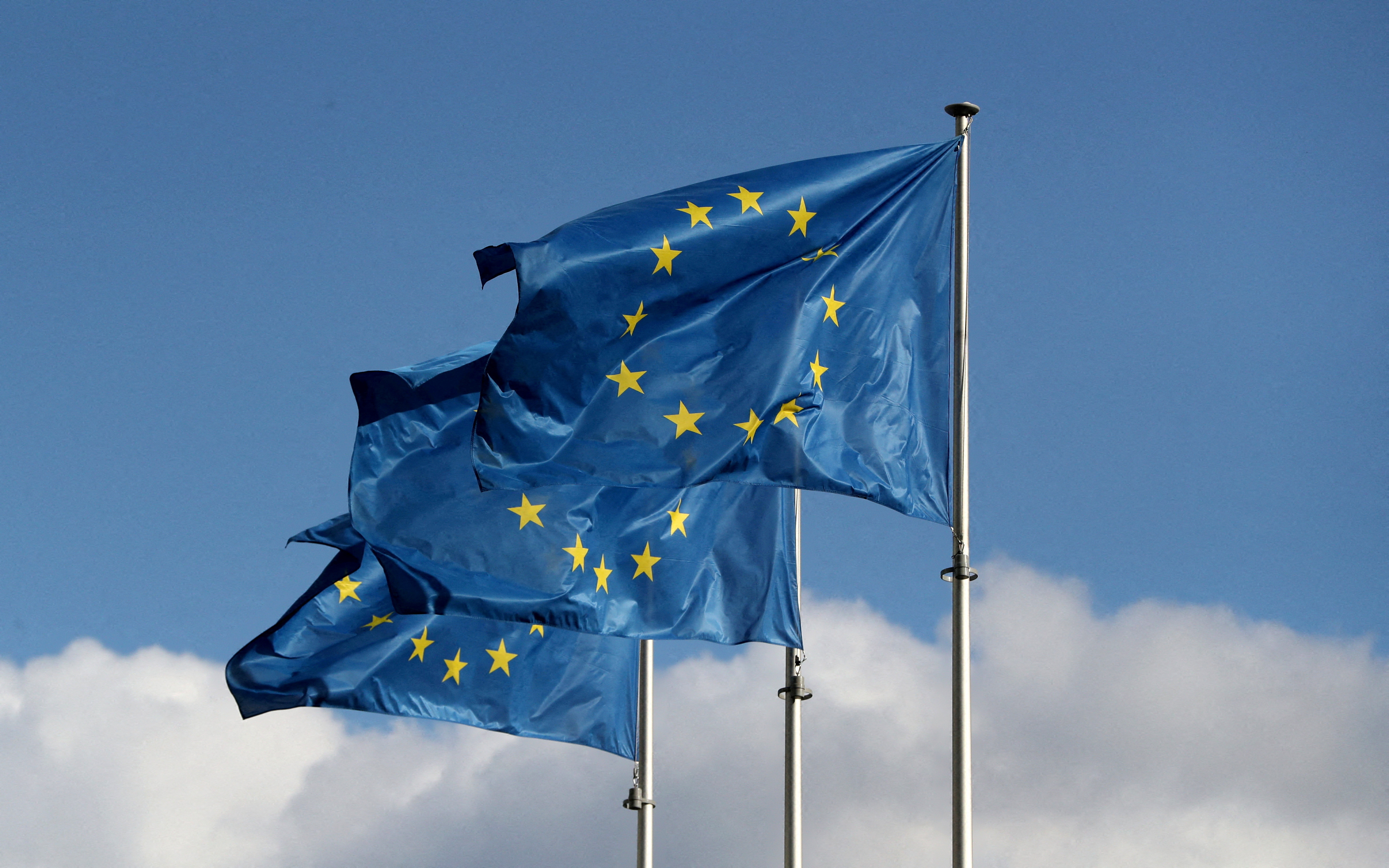 FILE PHOTO: European Union flags fly outside the EU Commission headquarters in Brussels