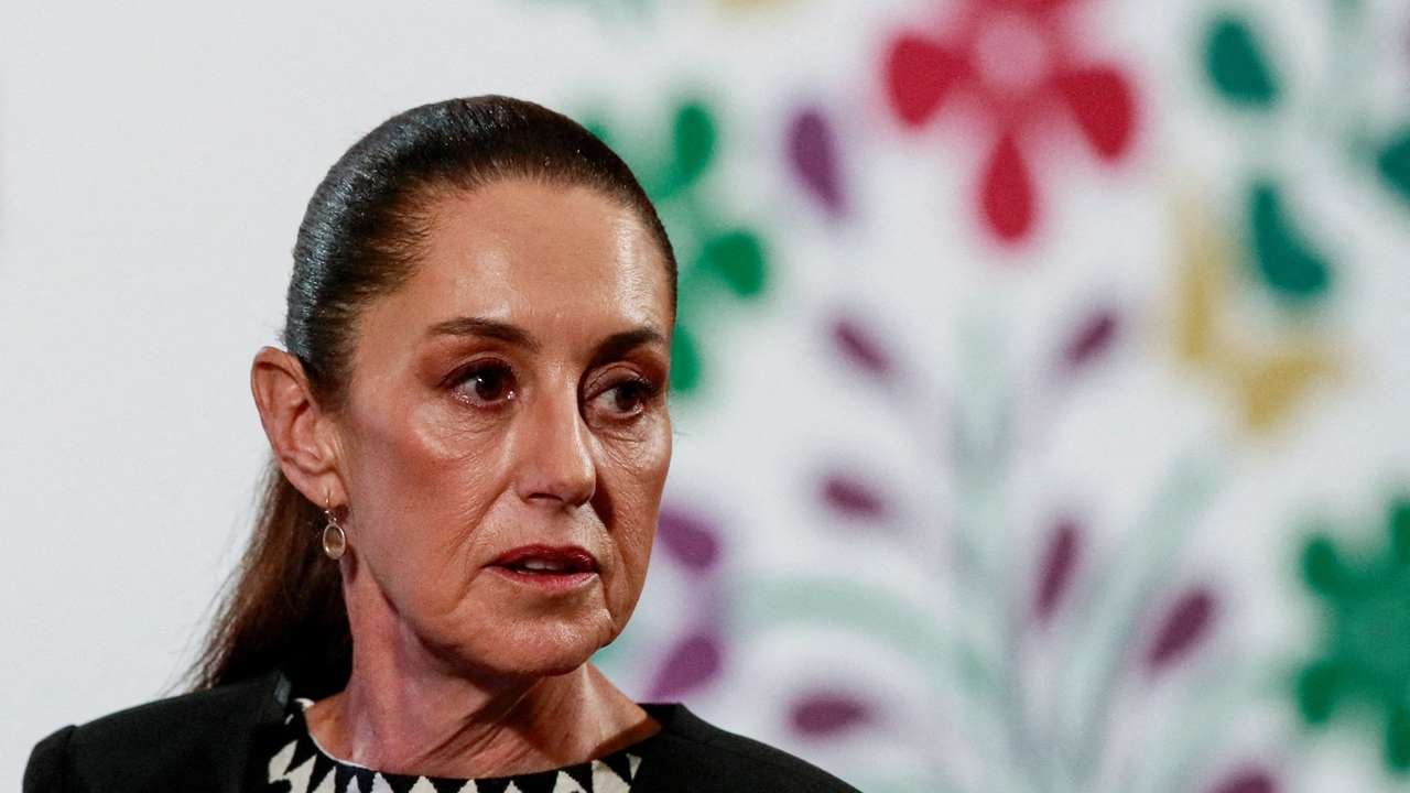 FILE PHOTO: Mexico's President Claudia Sheinbaum holds a press conference at the National Palace, in Mexico City