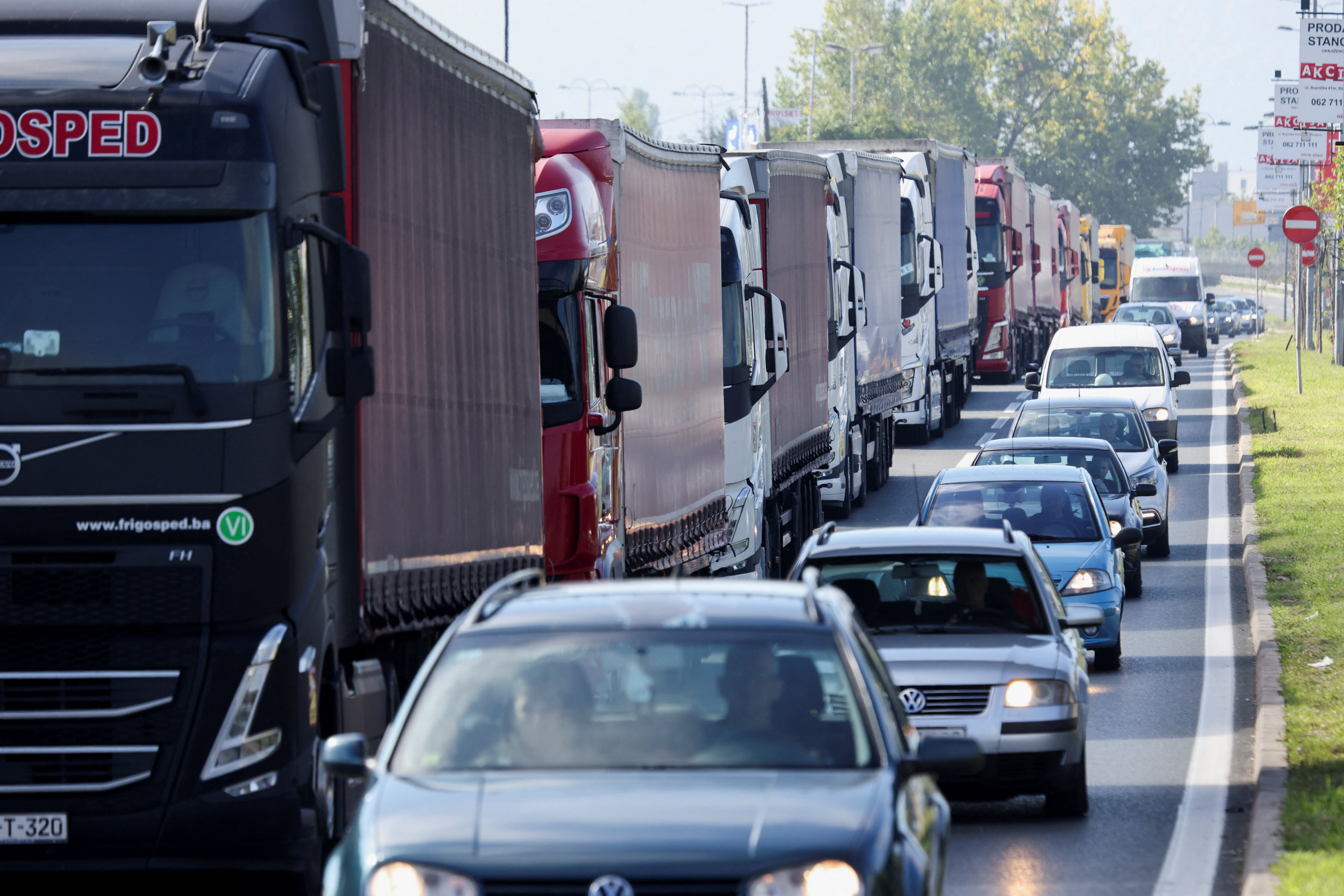 Bosnia's truck drivers block key roads against taxes, in Sarajevo