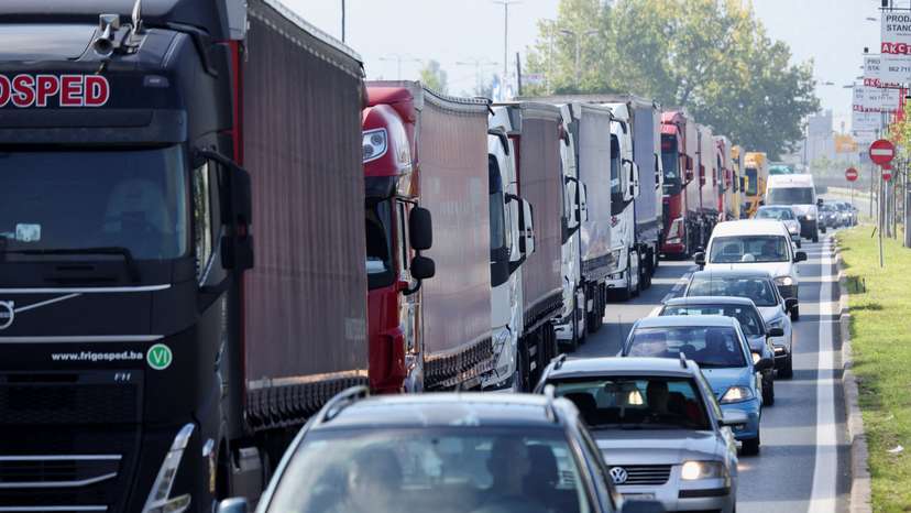 Bosnia's truck drivers block key roads against taxes, in Sarajevo