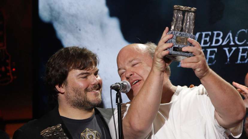 Black and Gass of duo Tenacious D accept the award for Comeback of the Year at the fifth annual Golden Gods awards at Club Nokia in Los Angeles
