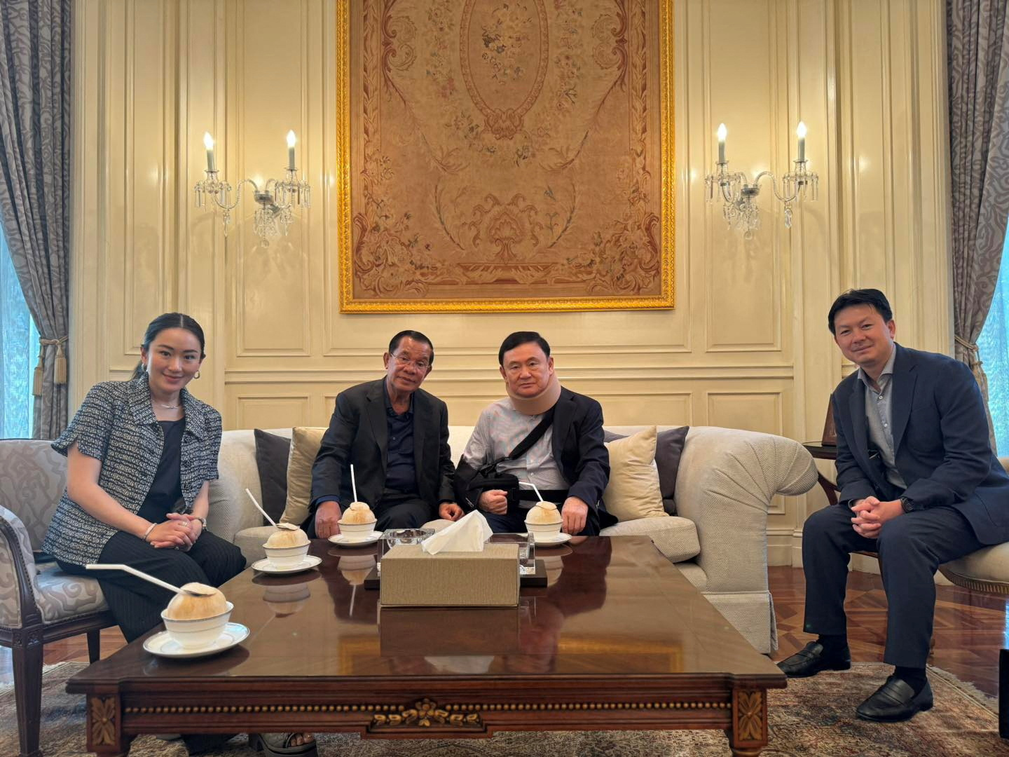 Cambodia's former Prime Minister Hun Sen meets Thailand's former Prime Minister Shinawatra