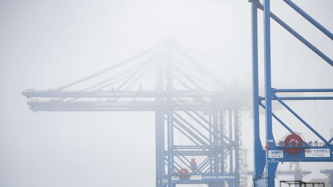 FILE PHOTO: A view shows cranes at the new megaport being built by China's state-owned Cosco Shipping, in Chancay