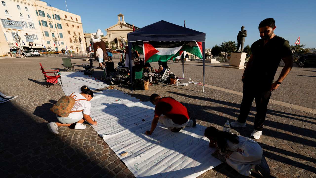 Activists hold a two-day protest vigil in solidarity with the victims in Gaza, in Valletta