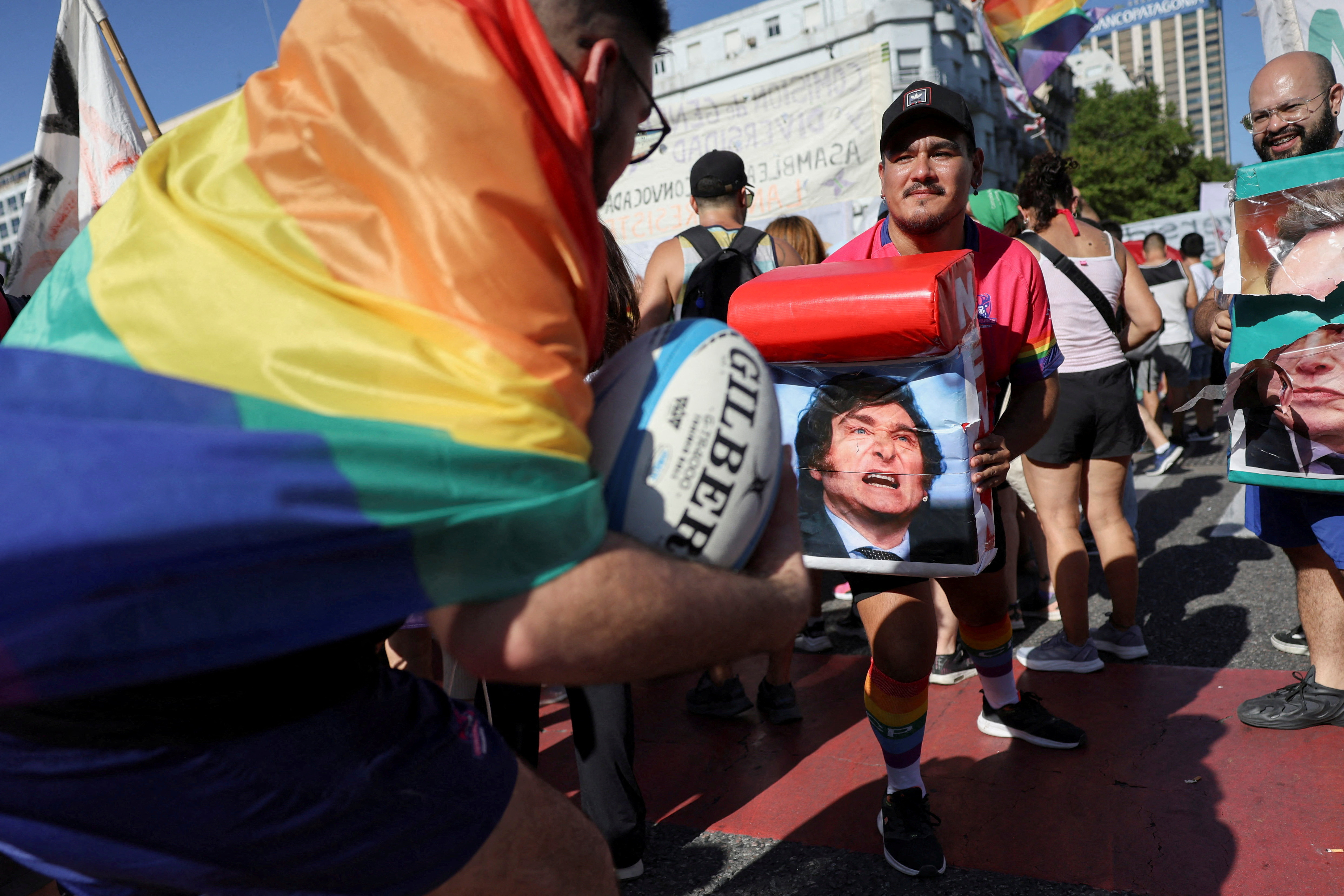 FILE PHOTO: Protest against Argentina's President Milei's statement at the World Economic Forum, in Buenos Aires