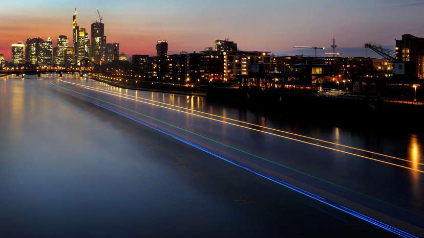 The skyline with the banking district is seen during sunset in Frankfurt