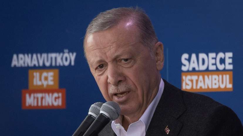 Turkish President Tayyip Erdogan addresses his supporters during a rally ahead of the local elections in Istanbul