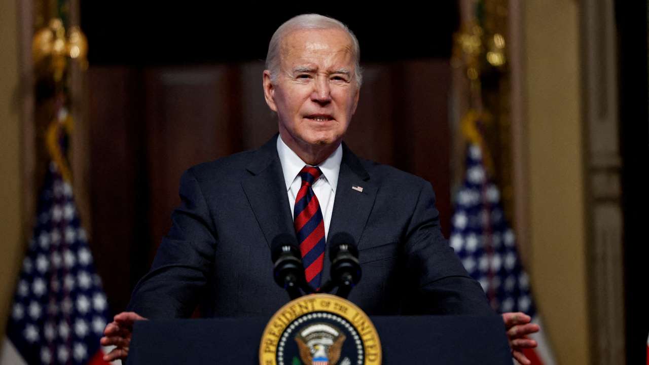 U.S. President Biden speaks about efforts to strengthen supply chains at the White House complex in Washington
