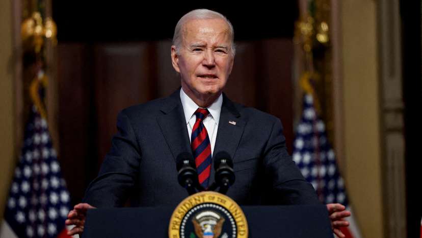 U.S. President Biden speaks about efforts to strengthen supply chains at the White House complex in Washington