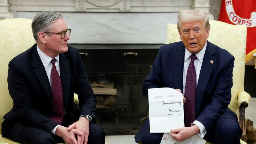 FILE PHOTO: U.S. President Donald Trump meets British Prime Minister Keir Starmer, in Washington, D.C.