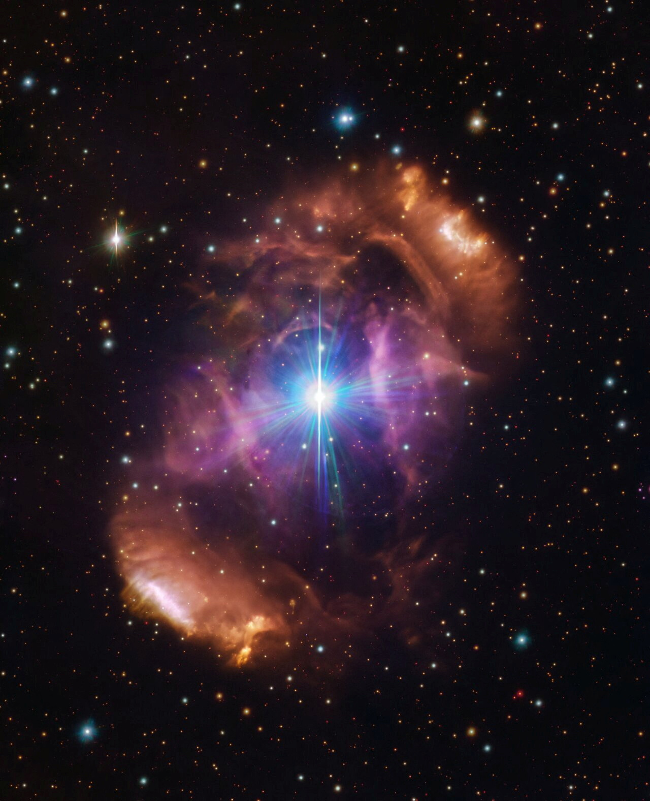 Image of nebula NGC 6164/6165 taken with the VLT Survey Telescope hosted at the European Southern Observatory's Paranal Observatory in Cerro Paranal