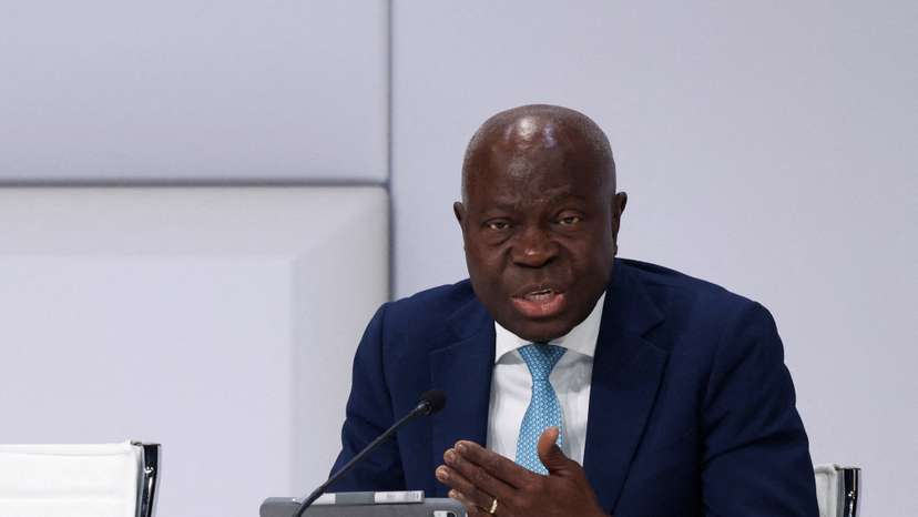 FILE PHOTO: Gilbert Houngbo, International Labour Organization (ILO) Director-General, attends a press conference in Seville, Spain
