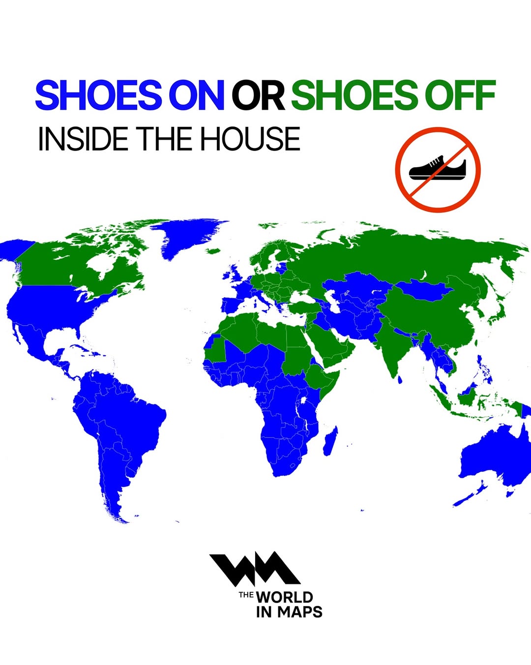 This map highlights a cultural habit many of us rarely think about- whether people keep their sh