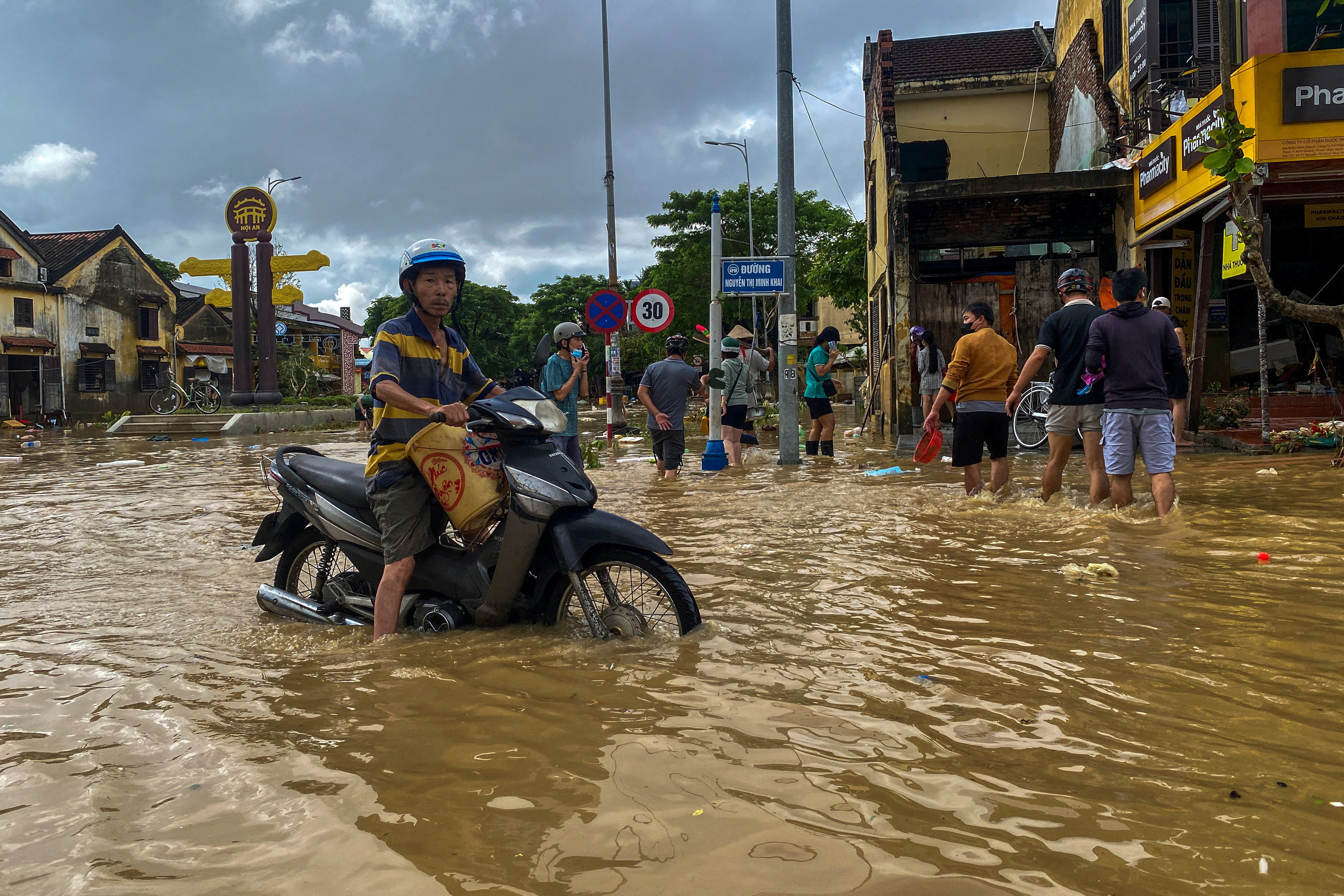 Floods triggered by record levels of rainfall in Hoi An, Vietnam