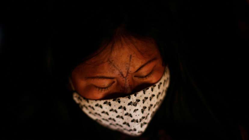 FILE PHOTO: Indigenous leader Alessandra Munduruku takes part in a protest for land demarcation and against President Jair Bolsonaro's government, in Brasilia