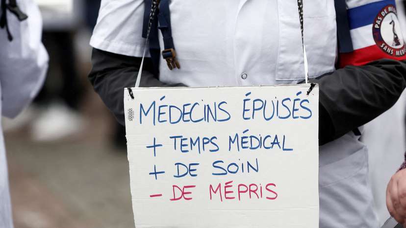 FILE PHOTO: French doctors on strike demonstrate in Paris