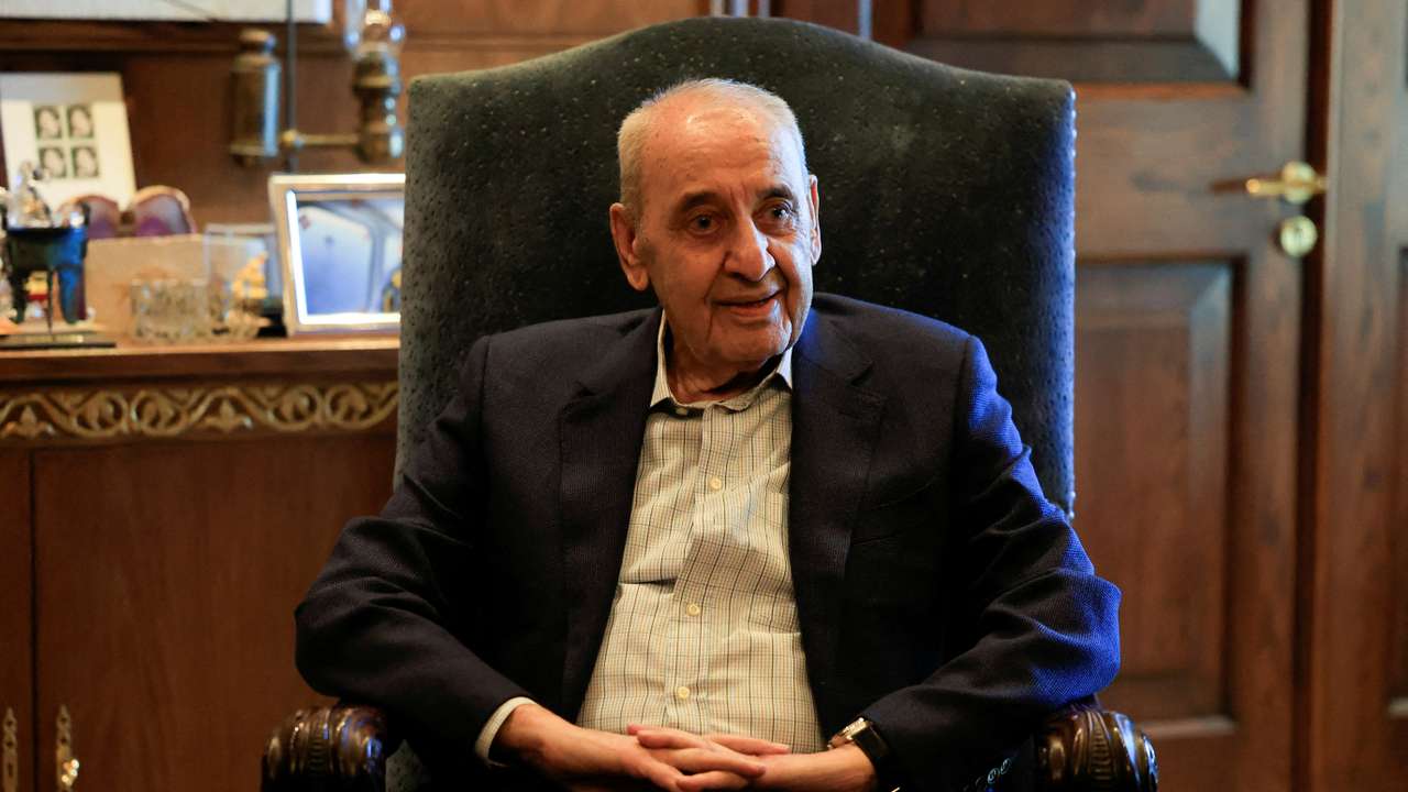 FILE PHOTO: Lebanese Parliament Speaker Nabih Berri meets with Ali Larijani, former chairman of the parliament of Iran in Beirut