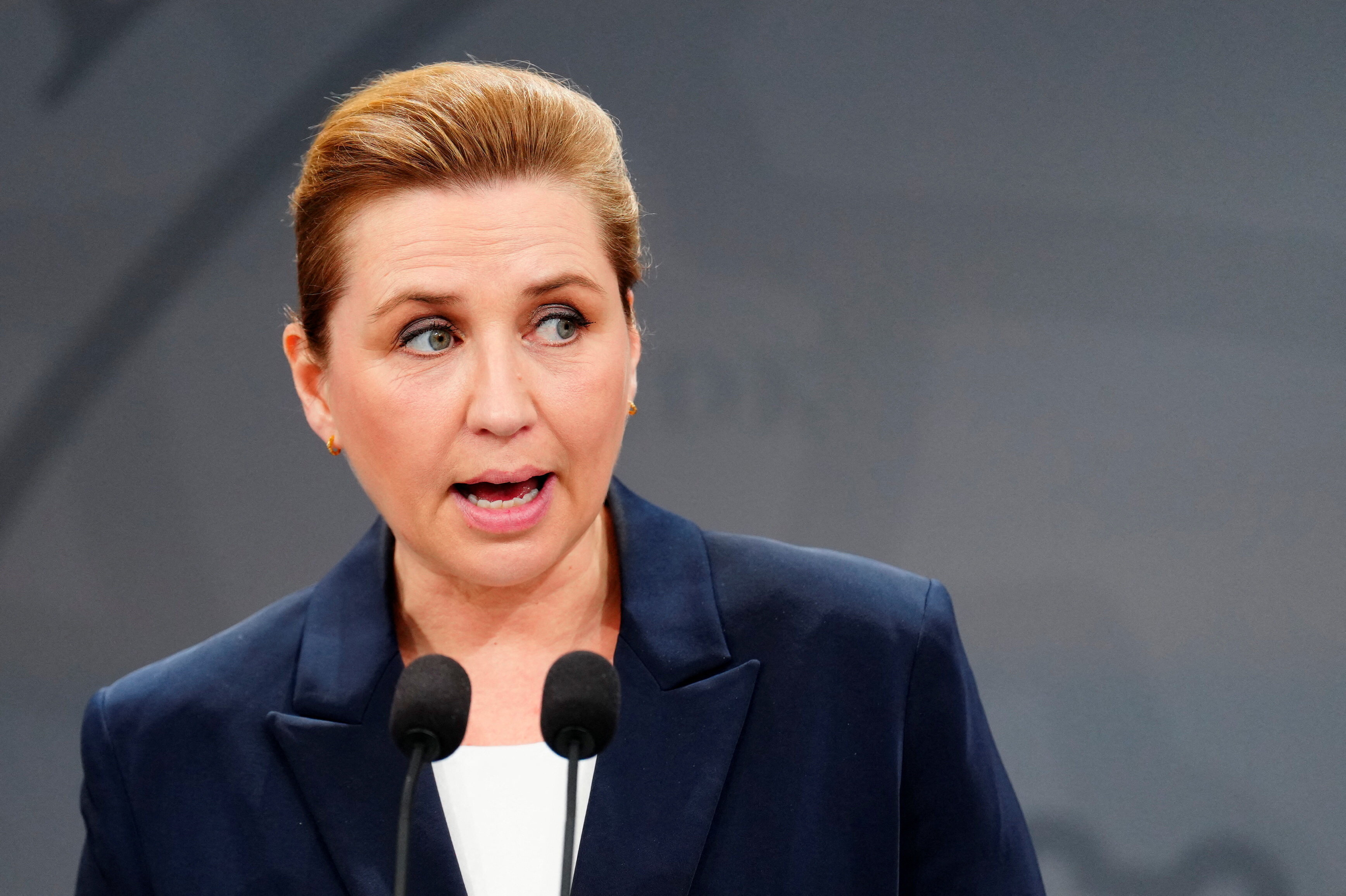 Danish Prime Minister Mette Frederiksen holds a press conference on European security in the Mirror Hall at the Prime Minister's Office in Copenhagen
