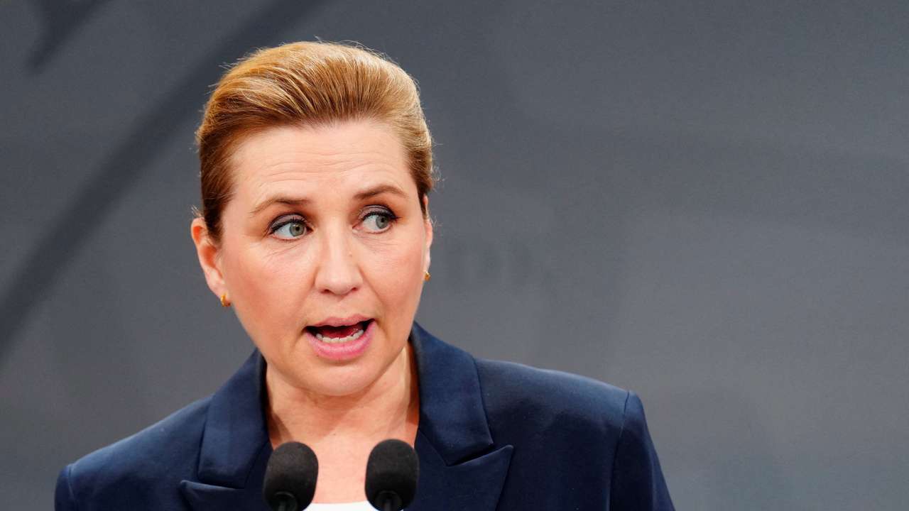 Danish Prime Minister Mette Frederiksen holds a press conference on European security in the Mirror Hall at the Prime Minister's Office in Copenhagen