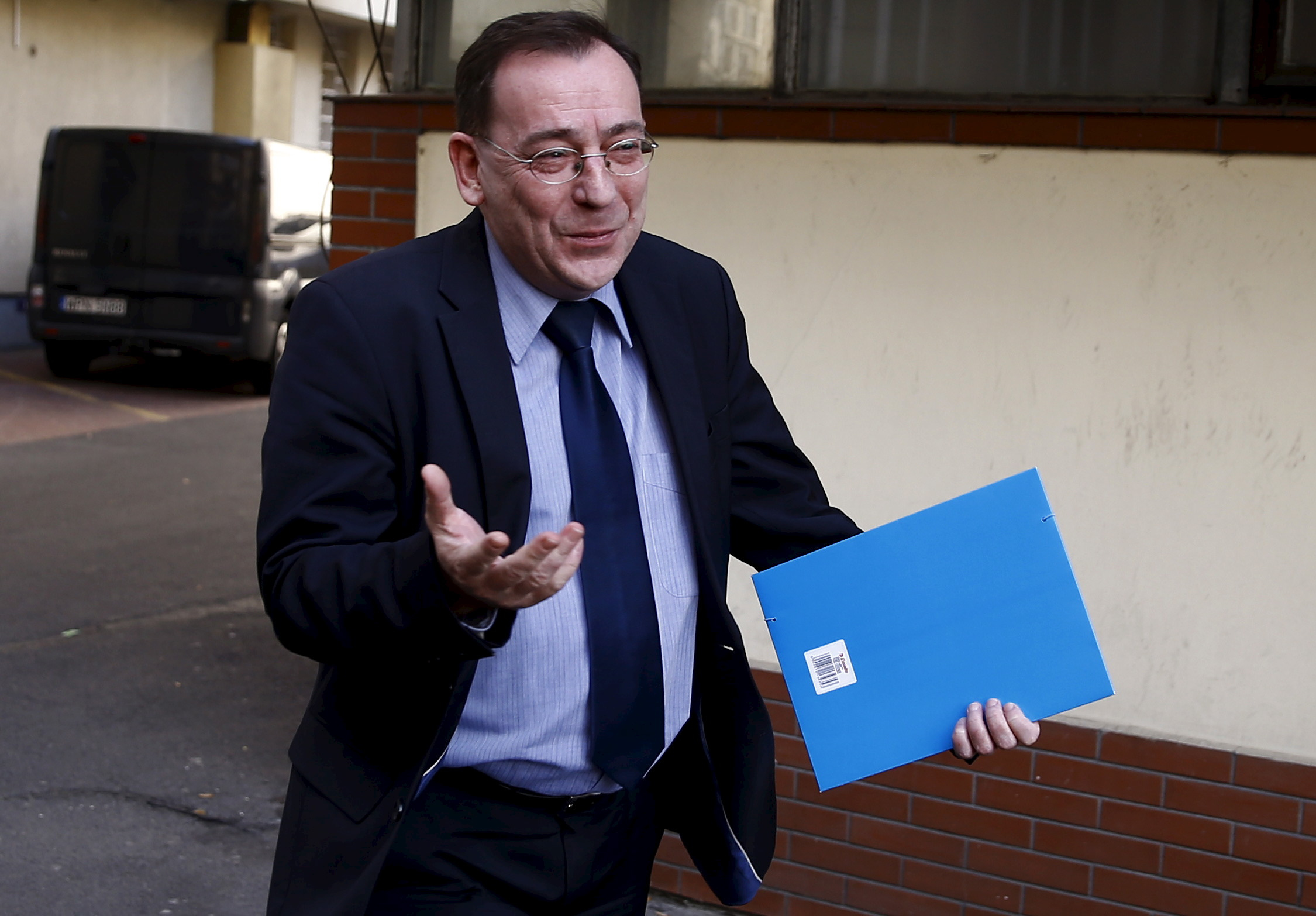 Mariusz Kaminski arrives at a meeting of senior party officials at the party headquarters in Warsaw