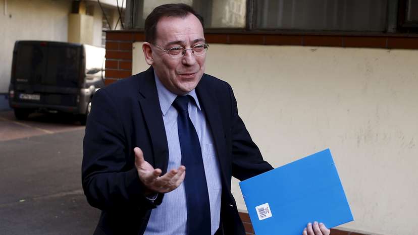Mariusz Kaminski arrives at a meeting of senior party officials at the party headquarters in Warsaw
