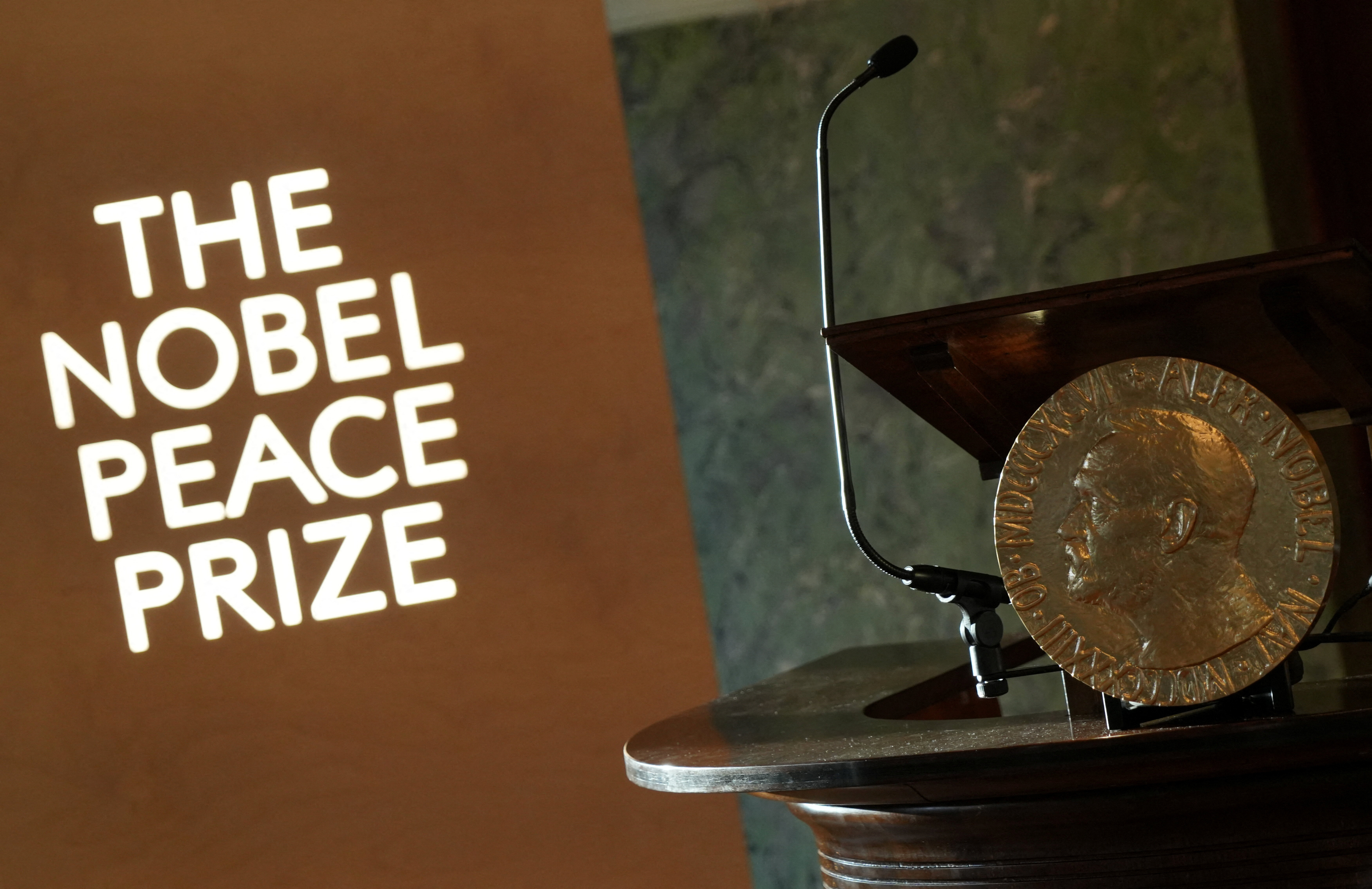 A replica of the Nobel Peace Medal is placed at the Norwegian Nobel Institute in Oslo