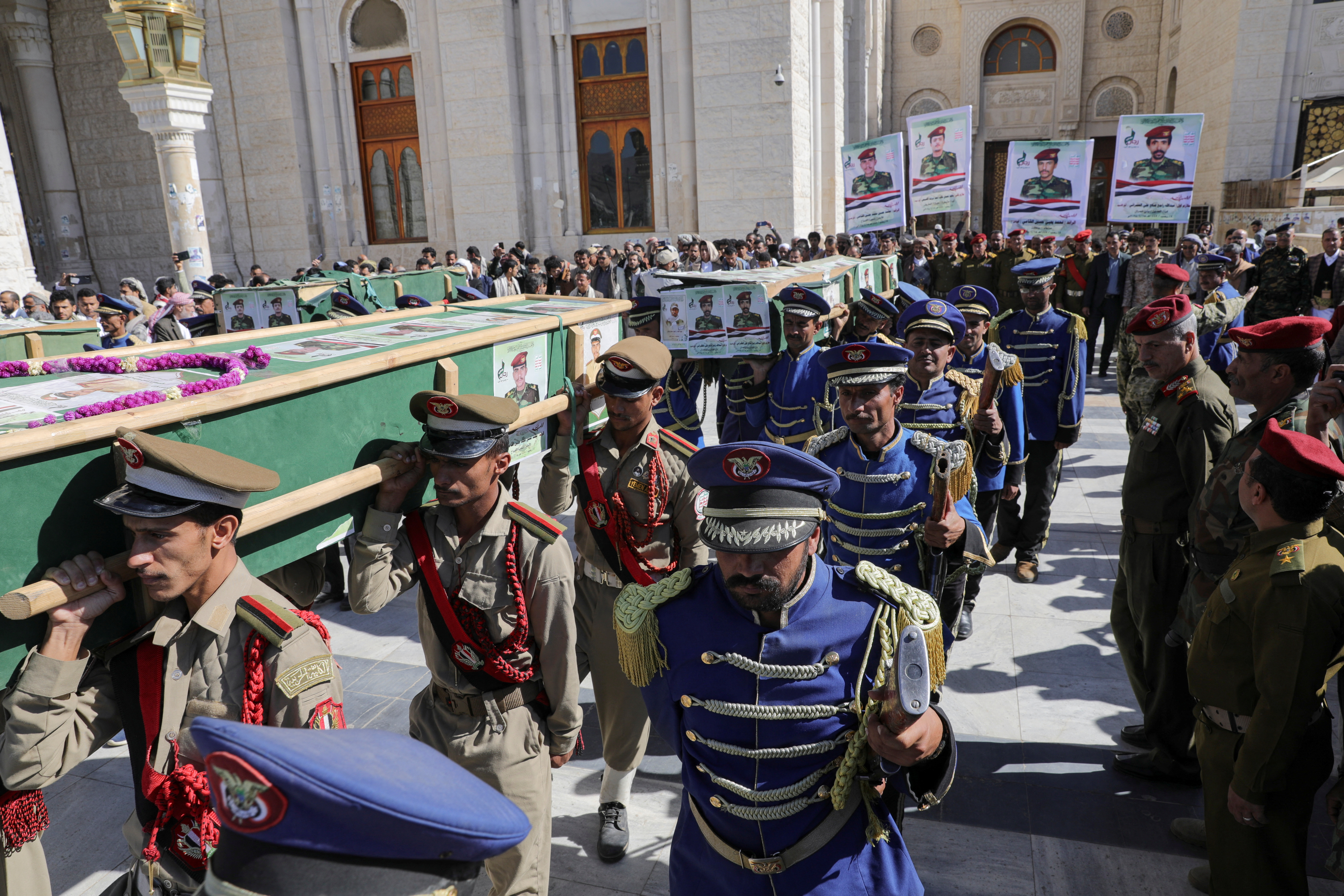 Houthis hold military funeral procession for fighters killed by U.S.-led strikes, in Sanaa