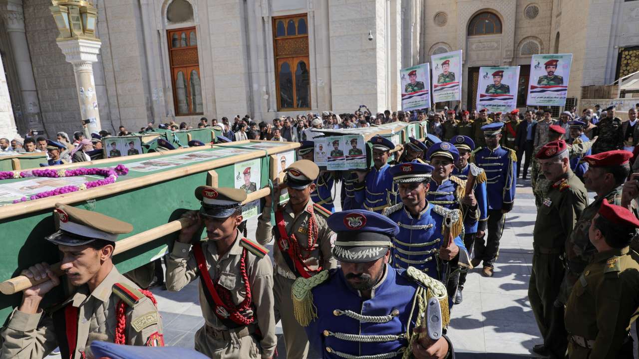 Houthis hold military funeral procession for fighters killed by U.S.-led strikes, in Sanaa