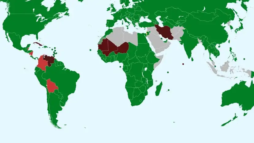 This map illustrates the diplomatic status of countries in relation to Israel. Since its foundin
