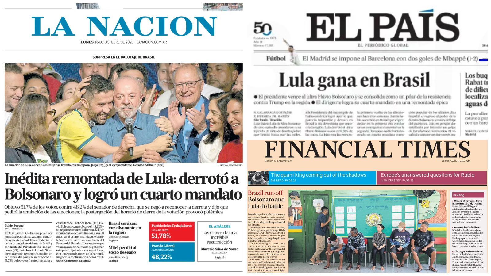 Confira as capas de alguns jornais que falaram das eleições brasileiras.