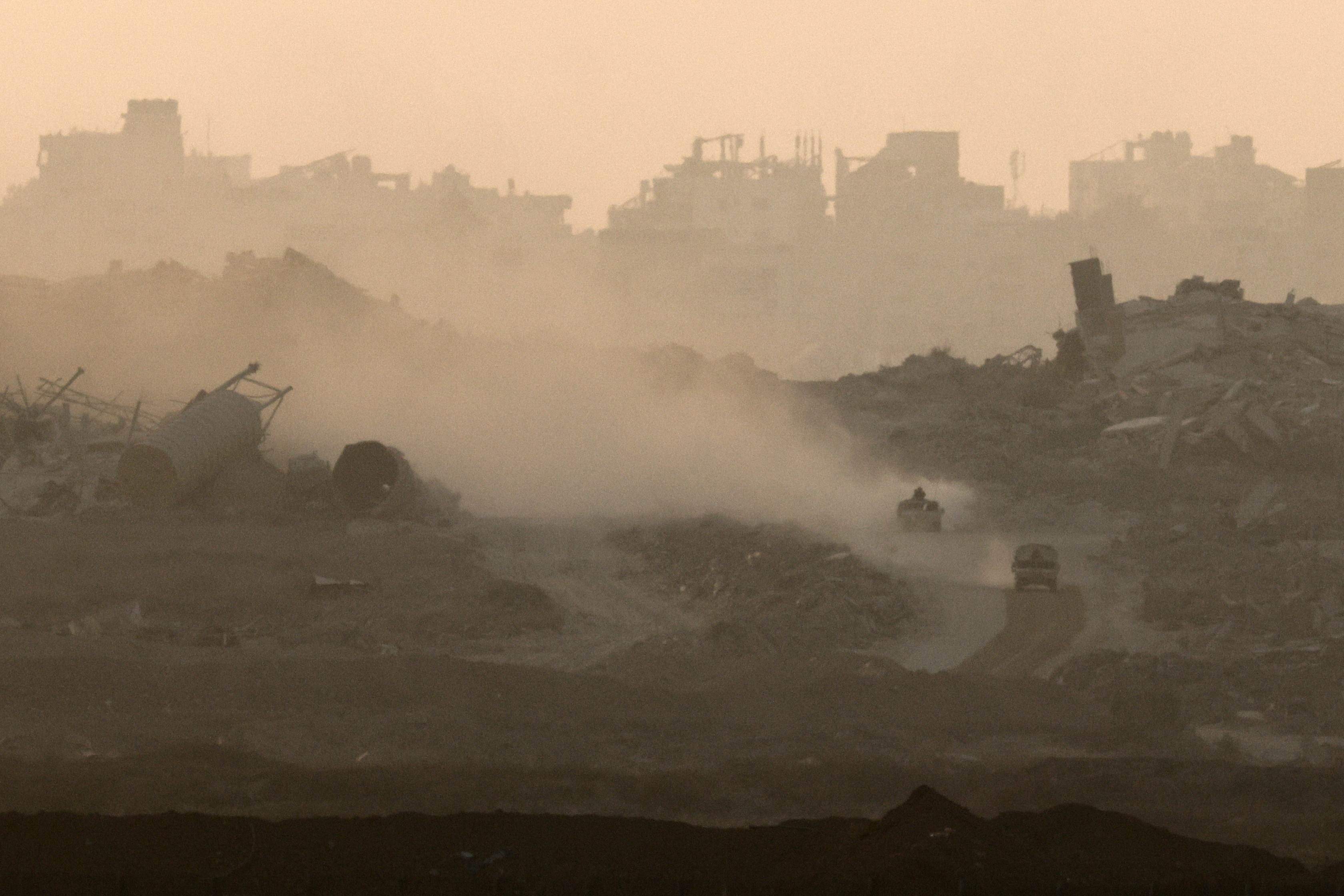 Israeli military vehicles manoeuvre in Gaza
