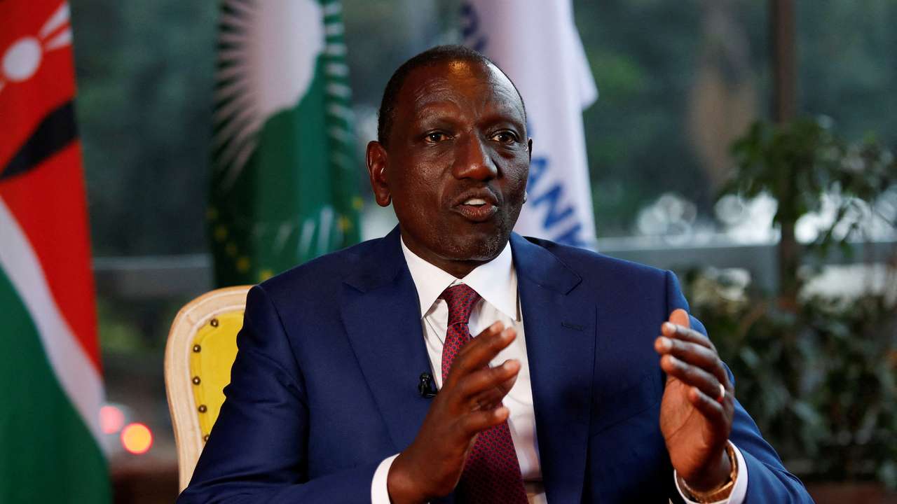 FILE PHOTO: Kenya's President William Ruto talks during a Reuters interview on the sidelines of the IDA for Africa Heads of State Summit in Nairobi