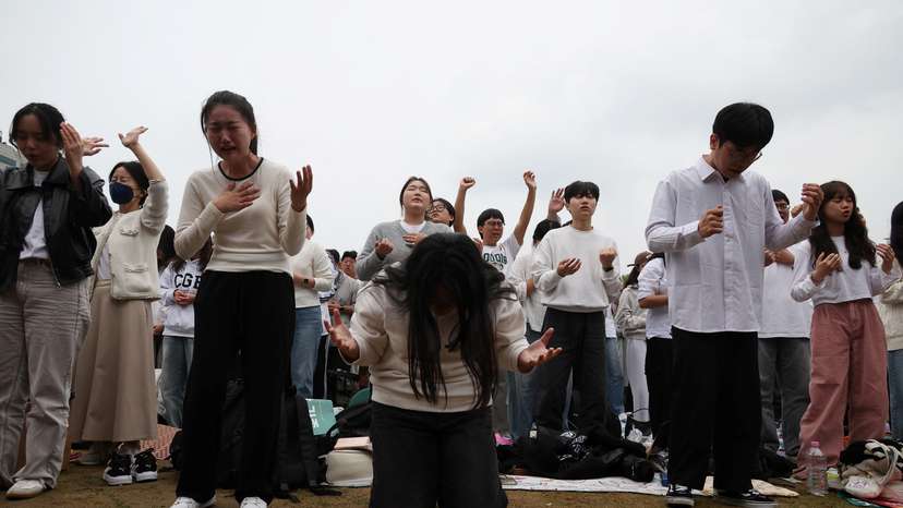 South Korean Christians hold a massive worship service in protest of the legislation of anti-discrimination bills and same-sex relationships, in central Seoul