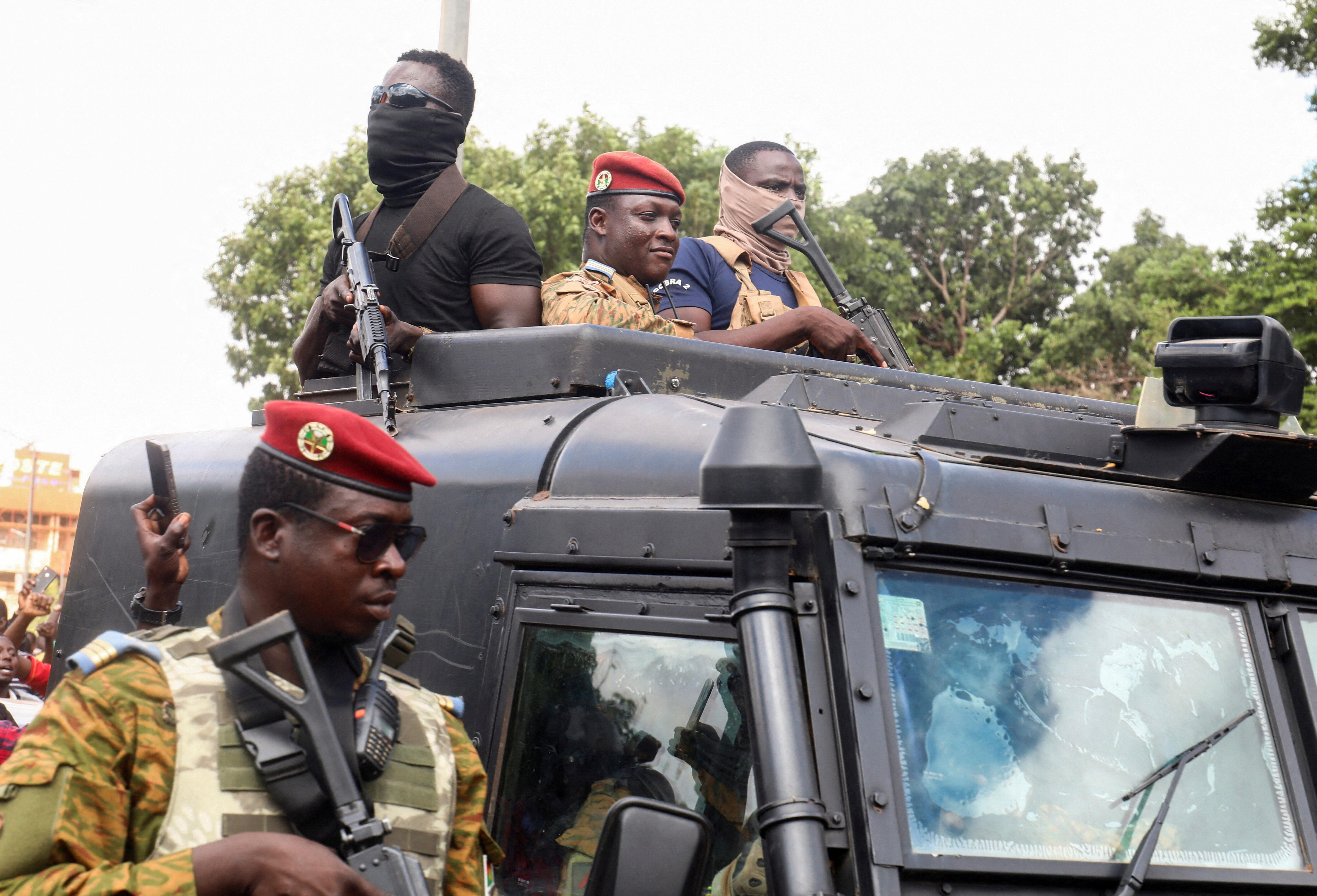 FILE PHOTO: Burkina Faso's self-declared new leader Ibrahim Traore arrives at the national television in Ouagadougou
