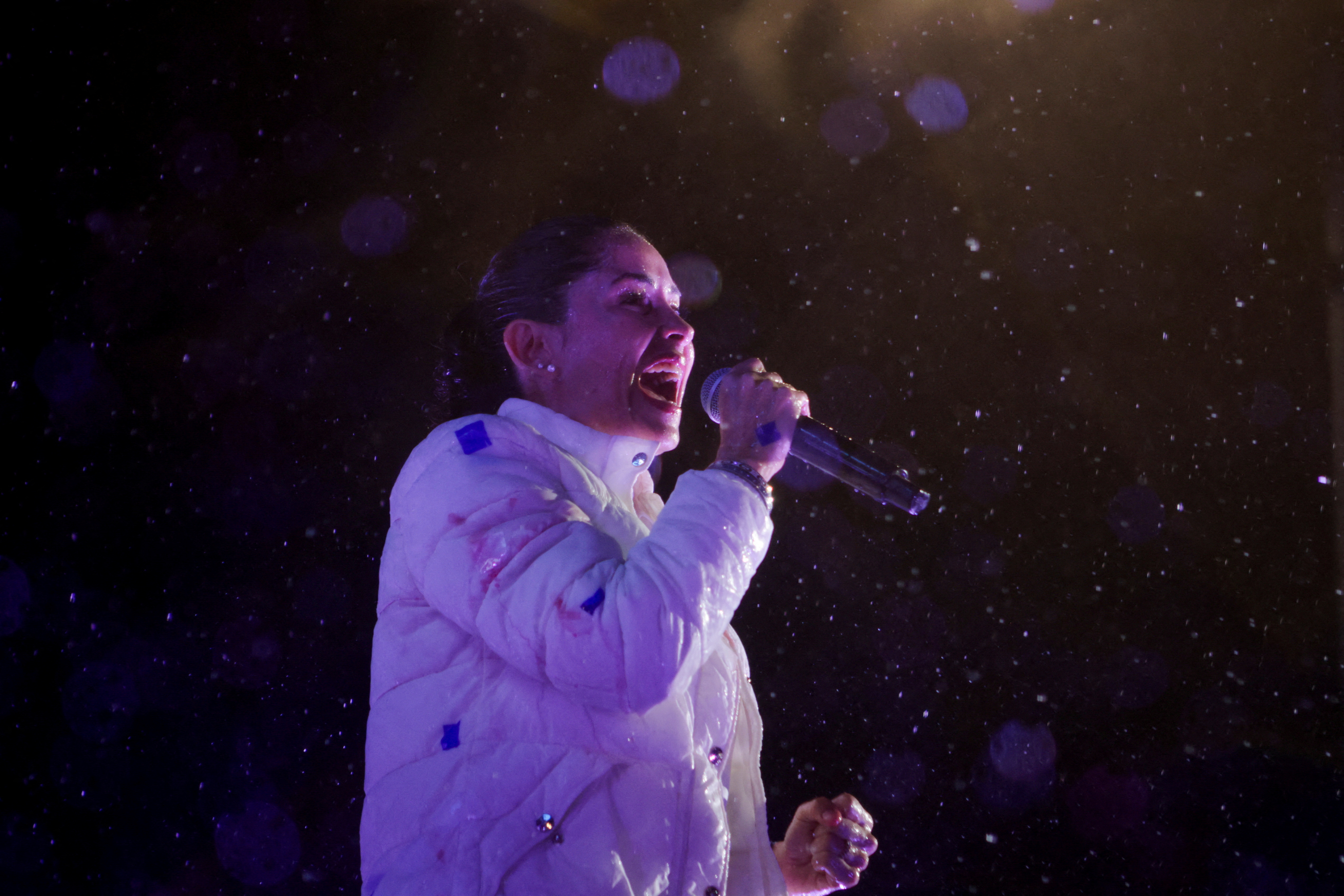 FILE PHOTO: Presidential candidate Luisa Gonzalez holds her closing campaign rally in Quito