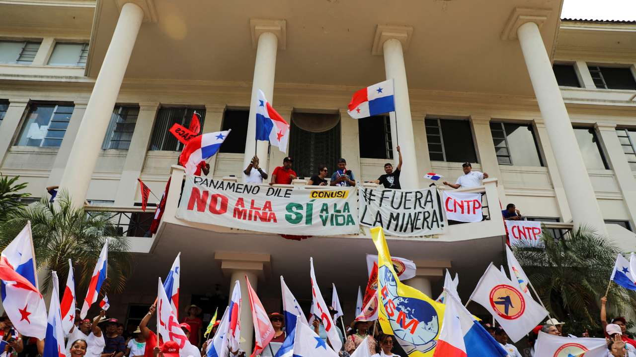 People react after Panama's top court ruled the mining contract with Canadian miner First Quantum to operate a copper mine in the country as unconstitutional, in Panama City