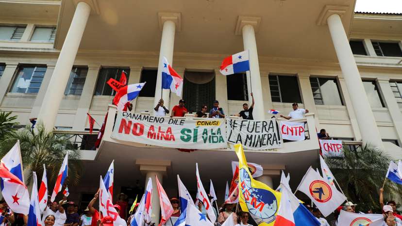People react after Panama's top court ruled the mining contract with Canadian miner First Quantum to operate a copper mine in the country as unconstitutional, in Panama City